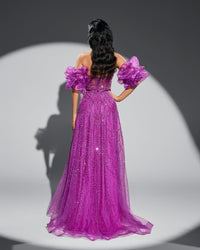 HKM-529235 Elegant Women’s Purple Evening Gown with Exquisite Detailing