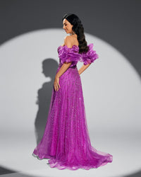 HKM-529235 Elegant Women’s Purple Evening Gown with Exquisite Detailing