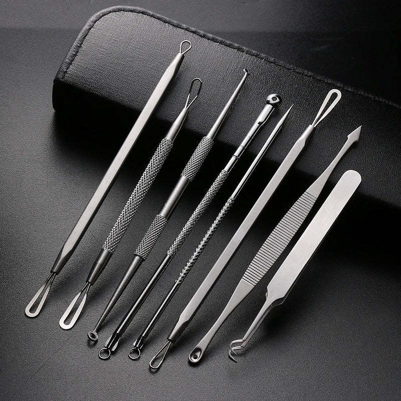 HKM-559059 Stainless Steel Acne Needle Set - 8-Piece Tool Kit for Blackhead Removal and Acne Care