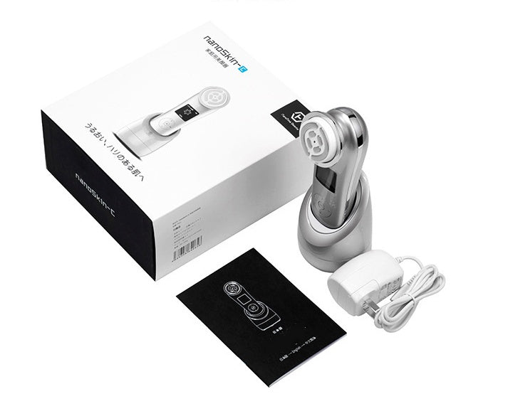 HKM-673683 Microcurrent Electroporation Beauty Device with Negative Ion and Radio Frequency - Portable Silver Instrument for Home Use