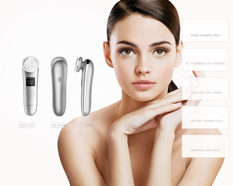 HKM-673683 Microcurrent Electroporation Beauty Device with Negative Ion and Radio Frequency - Portable Silver Instrument for Home Use