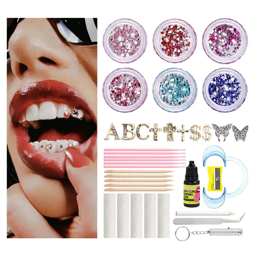 JMT-744074 Radiant Smile 18K Gold Tooth Gems Kit with Shimmering Colors and Shapes