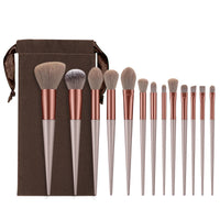 HKM-567123 13-Piece Makeup Brush Set with Wooden Handles and Cloth Bag for All Seasons