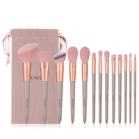HKM-567123 13-Piece Makeup Brush Set with Wooden Handles and Cloth Bag for All Seasons
