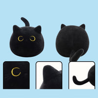 HKM-271507 Fluffy Black Cat Plush Toy - Soft Stuffed Animal Cushion for Home Decor and Kids' Gifts