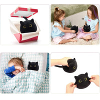 HKM-271507 Fluffy Black Cat Plush Toy - Soft Stuffed Animal Cushion for Home Decor and Kids' Gifts