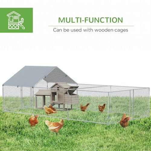 HKM-841875 Large Walk-In Metal Chicken Coop with Waterproof UV Cover – Spacious Outdoor Enclosure for Poultry and Small Animals, 19.7' x 9.8' x 6.4'
