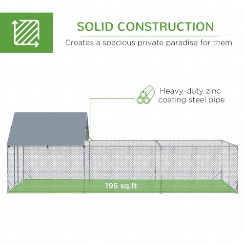 HKM-841875 Large Walk-In Metal Chicken Coop with Waterproof UV Cover – Spacious Outdoor Enclosure for Poultry and Small Animals, 19.7' x 9.8' x 6.4'