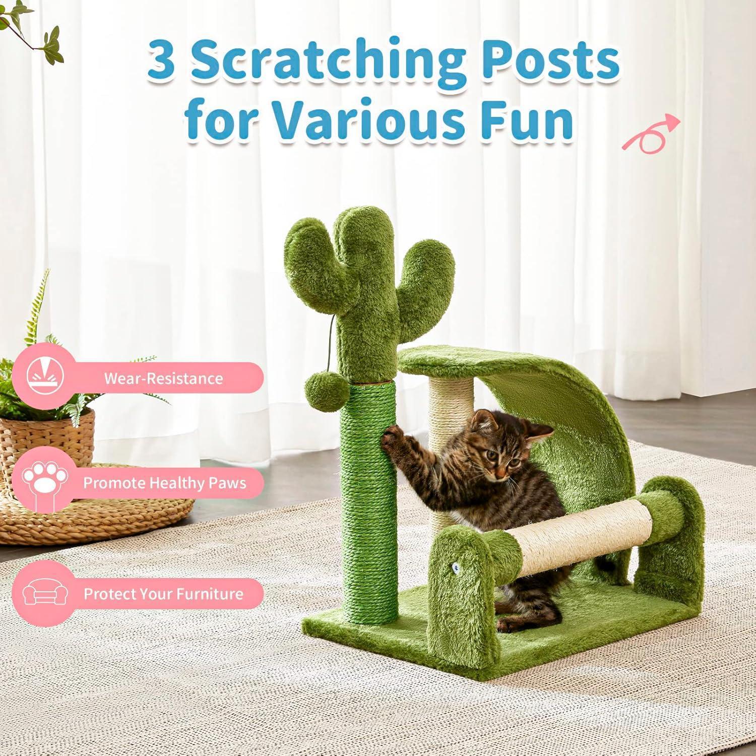 HKM-496083 Cactus-Shaped Natural Sisal Rope Cat Scratching Post with Sturdy Base and Easy Assembly