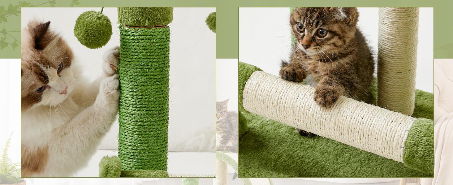 HKM-496083 Cactus-Shaped Natural Sisal Rope Cat Scratching Post with Sturdy Base and Easy Assembly