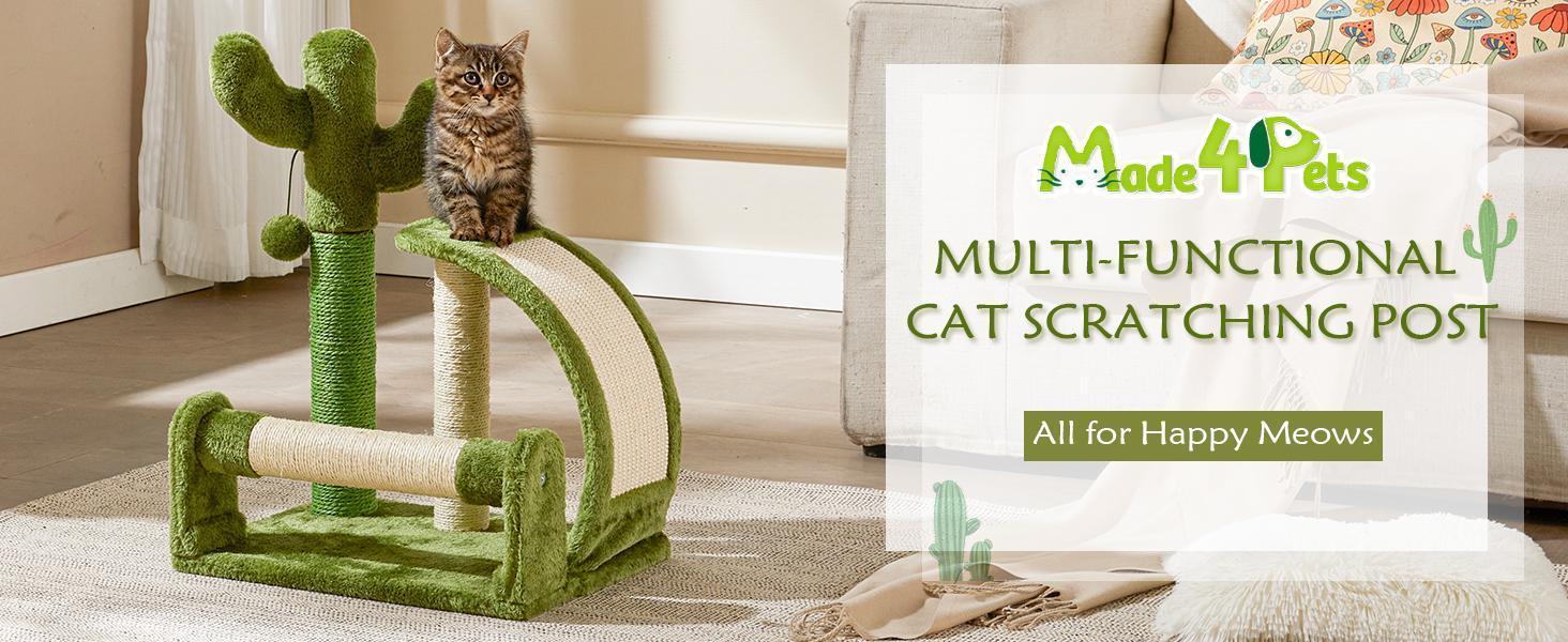HKM-496083 Cactus-Shaped Natural Sisal Rope Cat Scratching Post with Sturdy Base and Easy Assembly