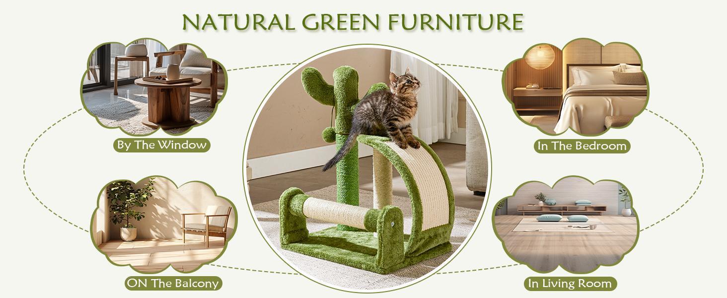 HKM-496083 Cactus-Shaped Natural Sisal Rope Cat Scratching Post with Sturdy Base and Easy Assembly