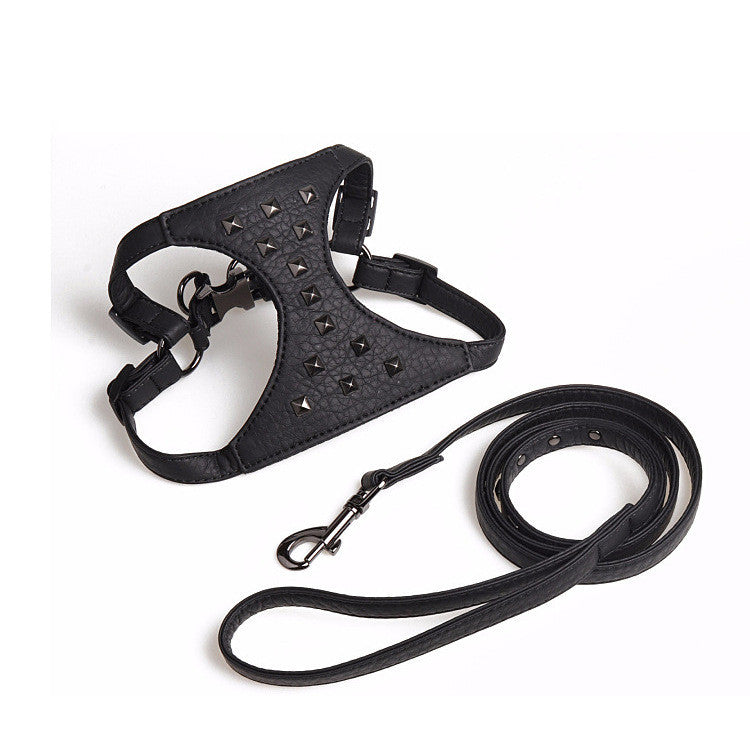 HKM-371475 Adjustable Stylish Studded Leather Dog Vest with Leash
