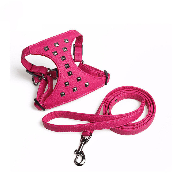 HKM-371475 Adjustable Stylish Studded Leather Dog Vest with Leash