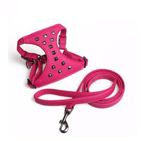 HKM-371475 Adjustable Stylish Studded Leather Dog Vest with Leash