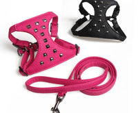 HKM-371475 Adjustable Stylish Studded Leather Dog Vest with Leash