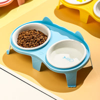 HKM-662419 Elevated Tilted Ceramic Cat Food and Water Bowl Set with Stand for Comfortable Feeding