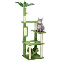 HKM-232787 Indoor Cat Tree with Hammock, Scratching Post, Platforms, and Anti-tipping Device - Green, 56 inches
