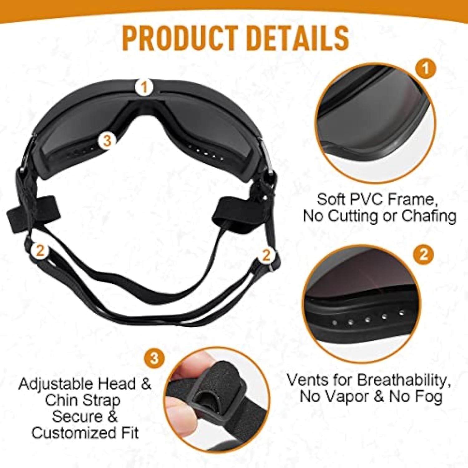 HKM-333587 Stylish Windproof Pet Goggles for Medium to Large Dogs – Sun Protection, Anti-Fog, and Adjustable Strap for Outdoor Activities