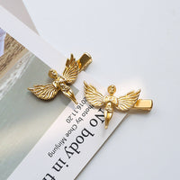 HKM-836691 Metal Angel Hairpin for Women – Gold and Silver Duckbill Clip for Bangs