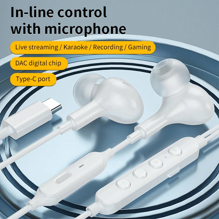 KTX-190803 Digital Type C Heavy Bass Wired Earbuds for Live Broadcasting and K-Song Voice Conversion