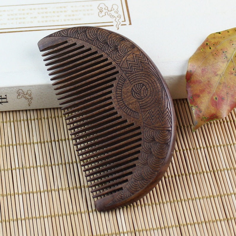 HKM-943891 Portable Gold Sandalwood Comb for Teeth Care - 10.5cm x 5.6cm x 1.3cm