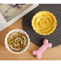 HKM-734355 Elevated Ceramic Pet Slow Feed Dish with Flower Pool Design for Cats and Small Dogs