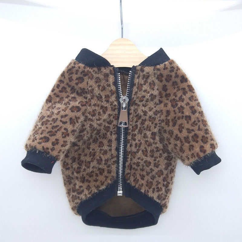 HKM-762259 Autumn Long-Sleeved Leopard Print Jacket for Dogs in Blue - Cozy Two-Legged Pet Coat
