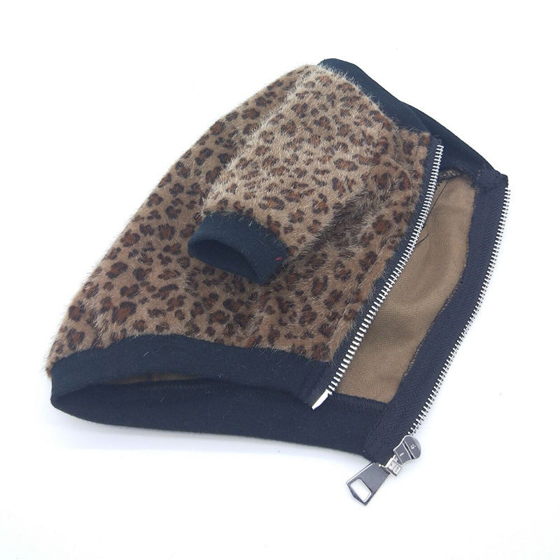 HKM-762259 Autumn Long-Sleeved Leopard Print Jacket for Dogs in Blue - Cozy Two-Legged Pet Coat