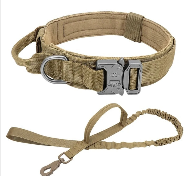 HKM-608275 Tactical Nylon Dog Collar for Large Breeds - Adjustable Size M, L, XL in Black, Army Green, Khaki