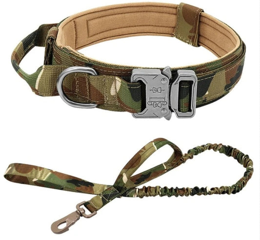 HKM-608275 Tactical Nylon Dog Collar for Large Breeds - Adjustable Size M, L, XL in Black, Army Green, Khaki
