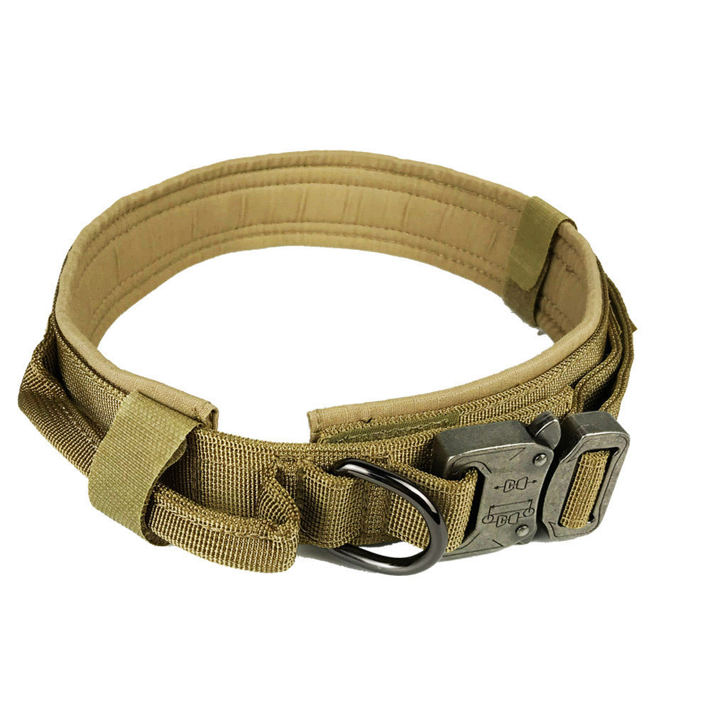 HKM-608275 Tactical Nylon Dog Collar for Large Breeds - Adjustable Size M, L, XL in Black, Army Green, Khaki