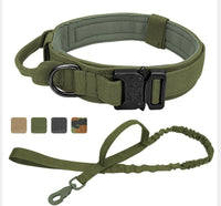 HKM-608275 Tactical Nylon Dog Collar for Large Breeds - Adjustable Size M, L, XL in Black, Army Green, Khaki