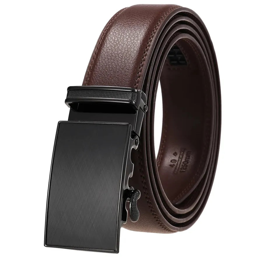 HKM-084307 Automatic Buckle Ratchet Men's Cowhide Leather Belt - Stylish and Durable Design