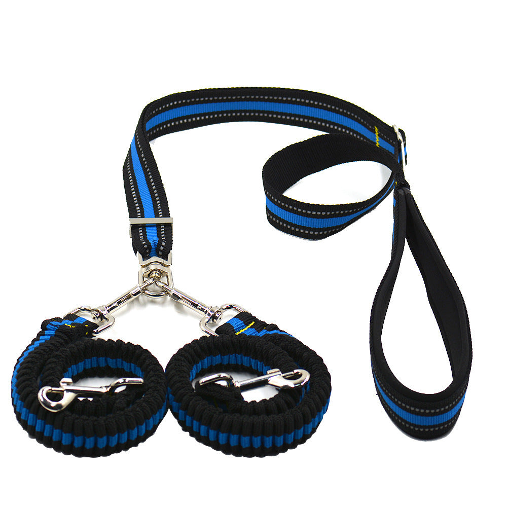 HKM-197267 Adjustable Double-Headed Nylon Dog Leash - One-to-Two Connector, 50-100cm Main Traction, 70-110cm Side Traction