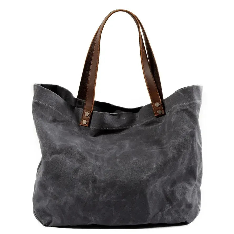 KTX-545555 Large Capacity Waterproof Oil Wax Canvas Handbag with Cowhide Trim - Versatile Shoulder Tote Bag