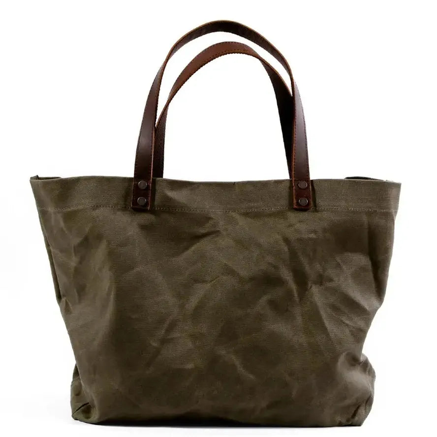 KTX-545555 Large Capacity Waterproof Oil Wax Canvas Handbag with Cowhide Trim - Versatile Shoulder Tote Bag