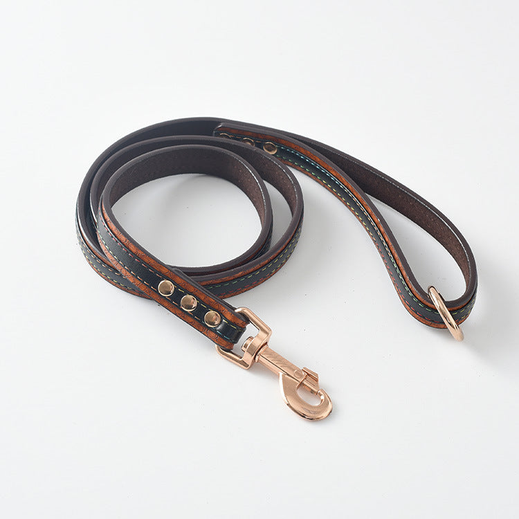 HKM-096659 Durable PU Dog Leash and Collar Set in Black, Red, Yellow, or Coffee