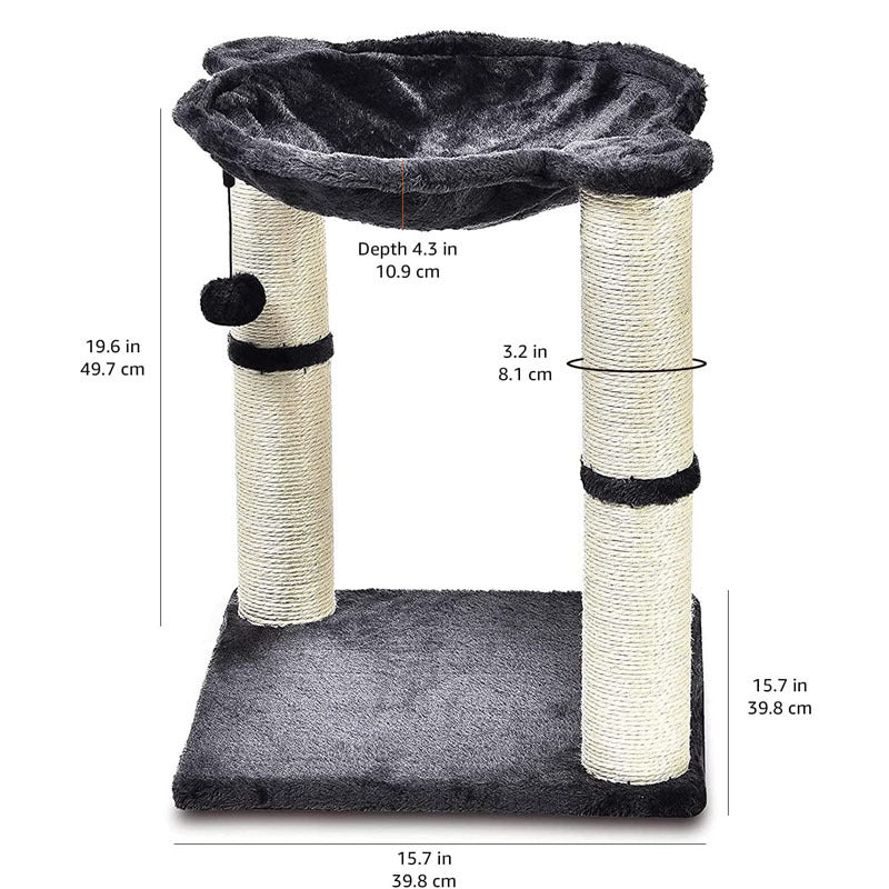 HKM-696147 Integrated Cat Climbing Frame with Sisal Pillar and Hammock – Plush Black Design