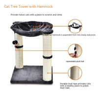 HKM-696147 Integrated Cat Climbing Frame with Sisal Pillar and Hammock – Plush Black Design