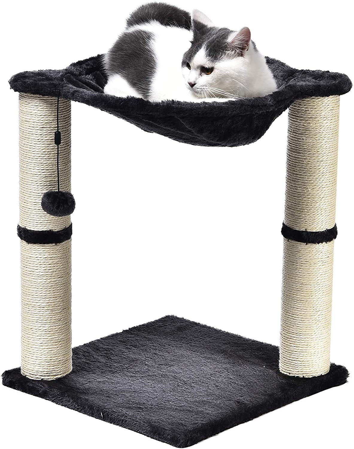 HKM-696147 Integrated Cat Climbing Frame with Sisal Pillar and Hammock – Plush Black Design