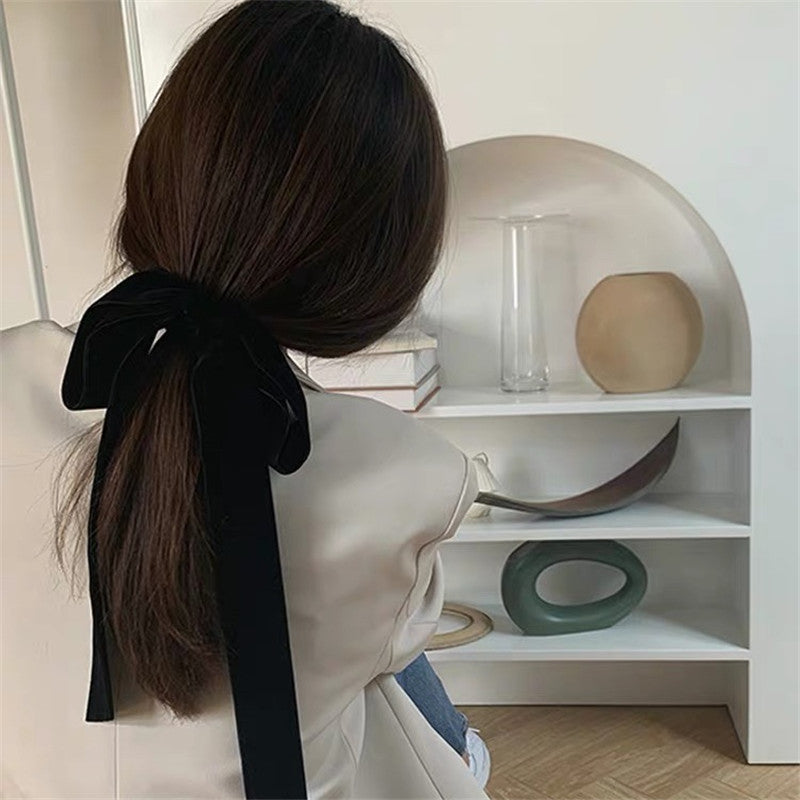 HKM-626579 Double-Sided Velvet Bow Hair Rope for Women - Vintage Geometric Style Accessory