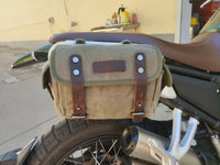 HKM-581587 Waterproof Motorcycle Side Car Head Car Lock Bag - Heavy Duty Waxed Canvas and Leather Riding Rear Seat Messenger Bag