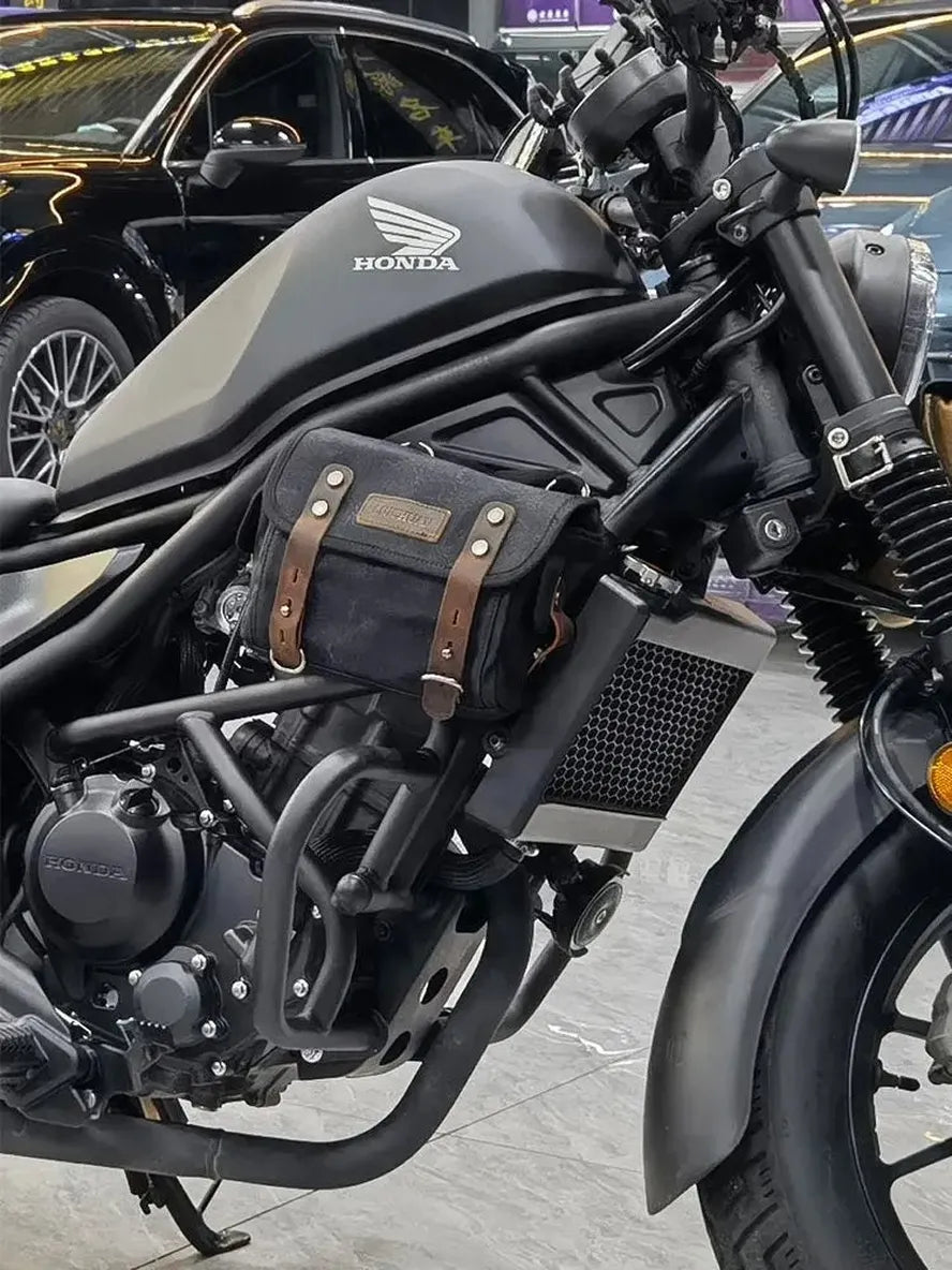 KTX-581587 Waterproof Motorcycle Side Car Head Car Lock Bag - Heavy Duty Waxed Canvas and Leather Riding Rear Seat Messenger Bag