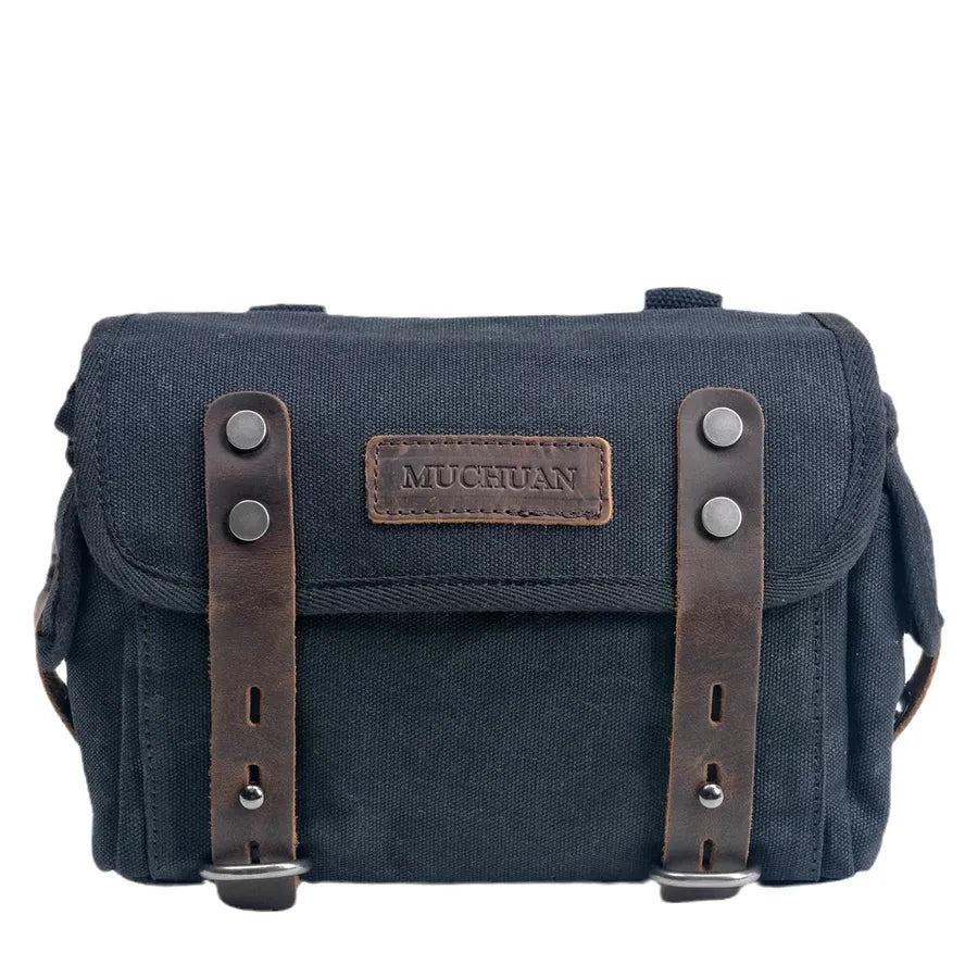 KTX-581587 Waterproof Motorcycle Side Car Head Car Lock Bag - Heavy Duty Waxed Canvas and Leather Riding Rear Seat Messenger Bag