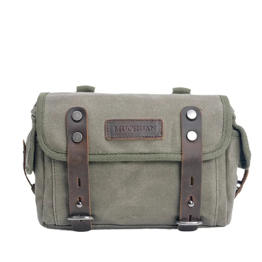 KTX-581587 Waterproof Motorcycle Side Car Head Car Lock Bag - Heavy Duty Waxed Canvas and Leather Riding Rear Seat Messenger Bag