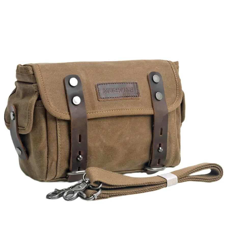 KTX-581587 Waterproof Motorcycle Side Car Head Car Lock Bag - Heavy Duty Waxed Canvas and Leather Riding Rear Seat Messenger Bag