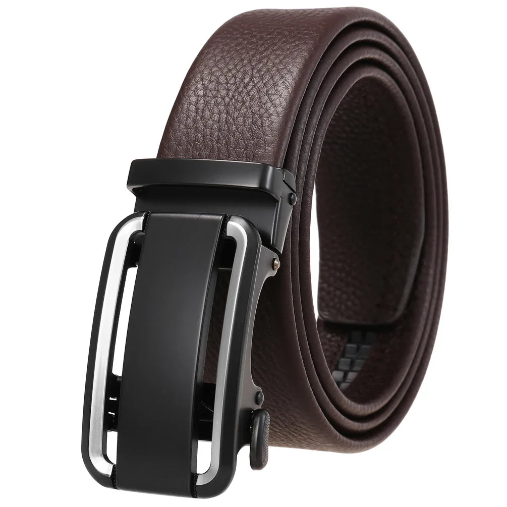 HKM-636755 Men’s Automatic Buckle Leather Belt with Strong Durability and Adjustable Fit