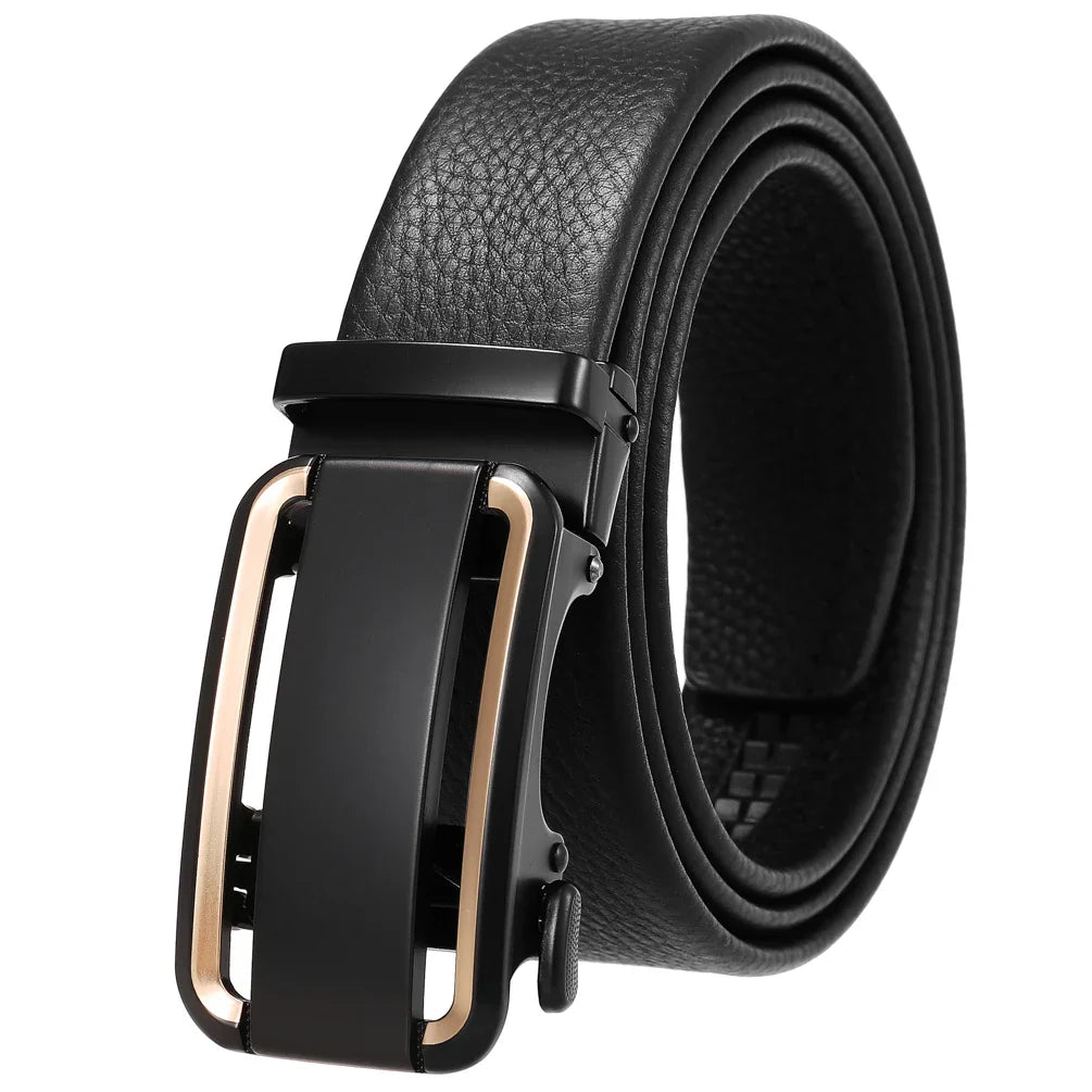 HKM-636755 Men’s Automatic Buckle Leather Belt with Strong Durability and Adjustable Fit