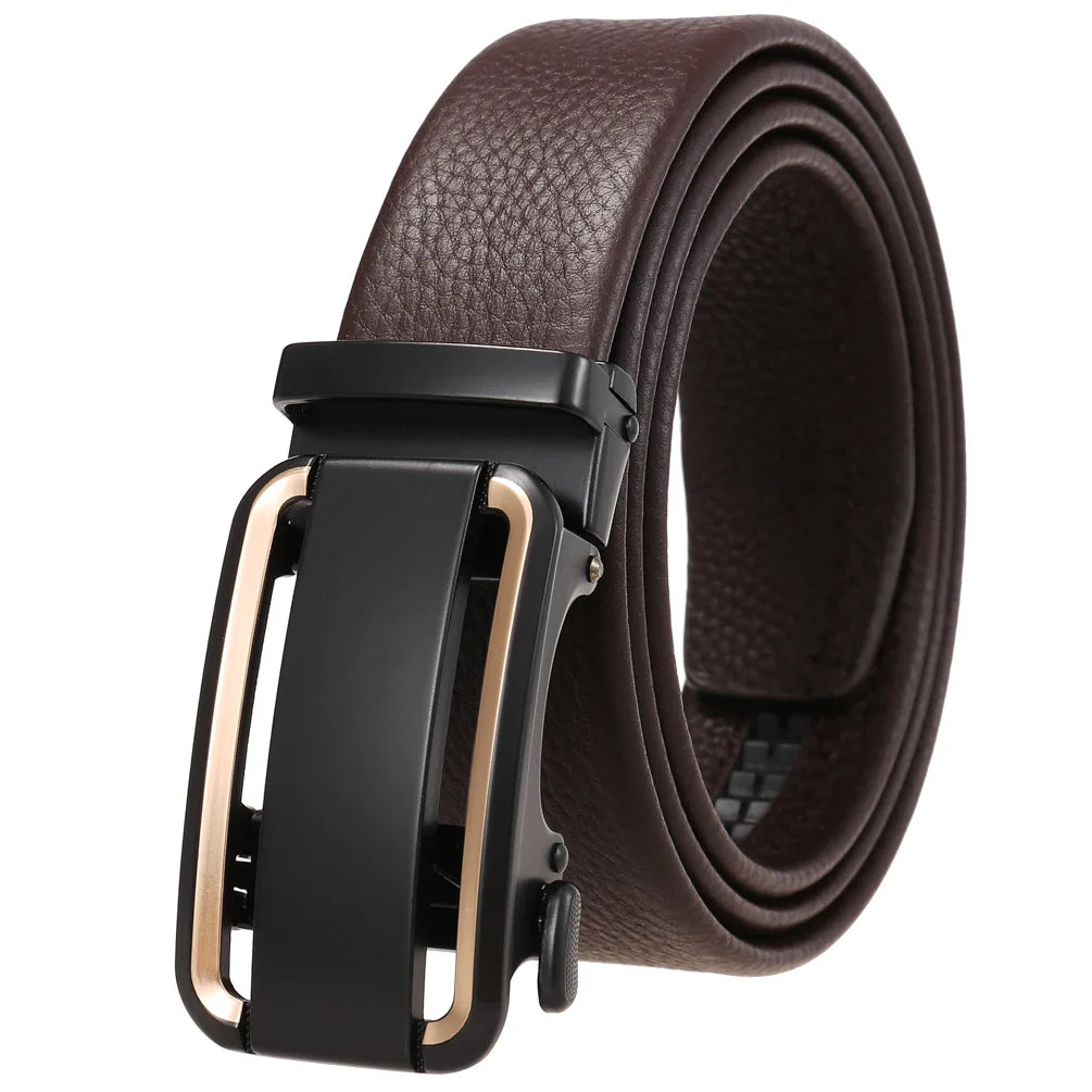 HKM-636755 Men’s Automatic Buckle Leather Belt with Strong Durability and Adjustable Fit